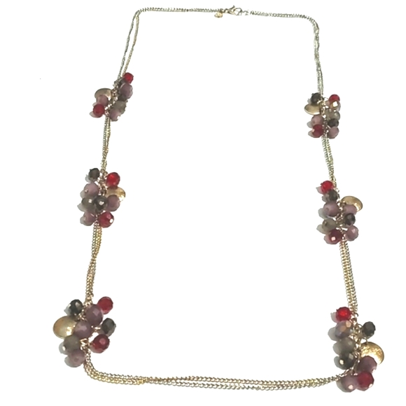 LOFT CLUSTERED BEADED 2-STRAND GOLD-TONE & SILVER-TONE 33" STATION NECKLACE - Picture 1 of 12